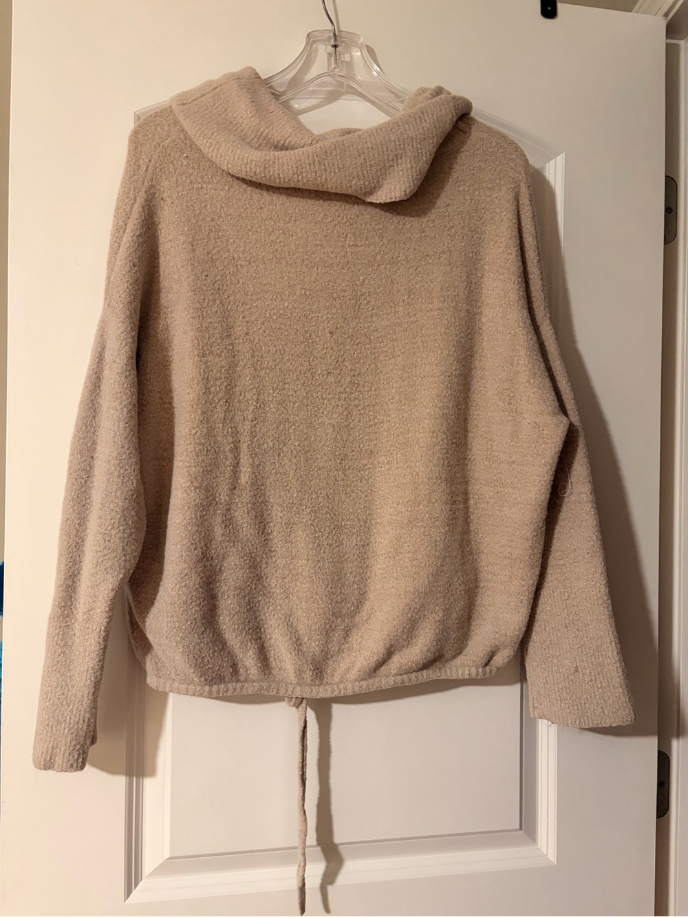 Express Beige Drawstring Funnel-Neck Pullover - Picture 3 of 3